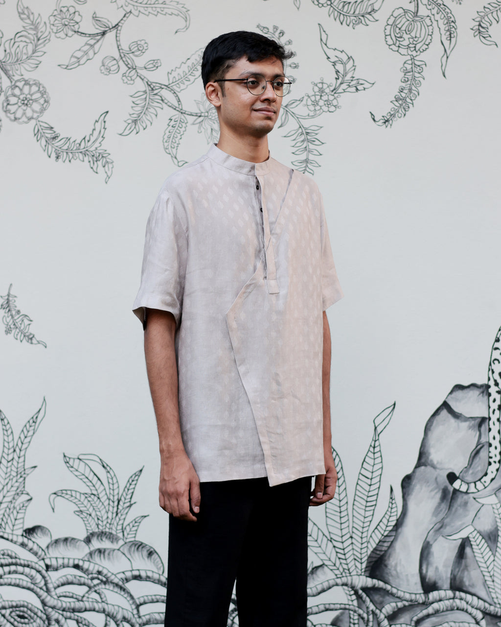 Silver Handwoven Linen Shirt