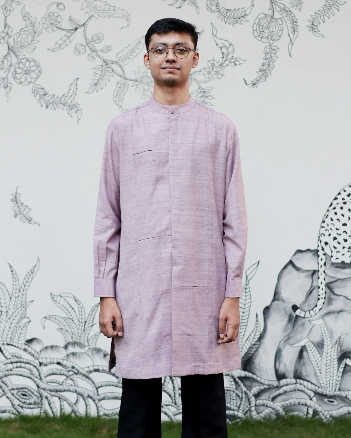 Mauve Handwoven Matka Silk Short Kurta
