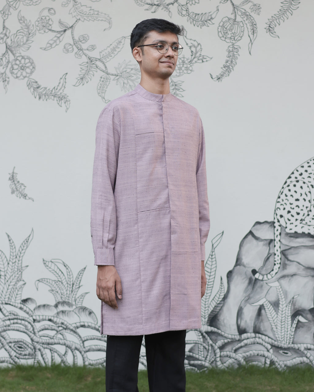 Mauve Handwoven Matka Silk Short Kurta