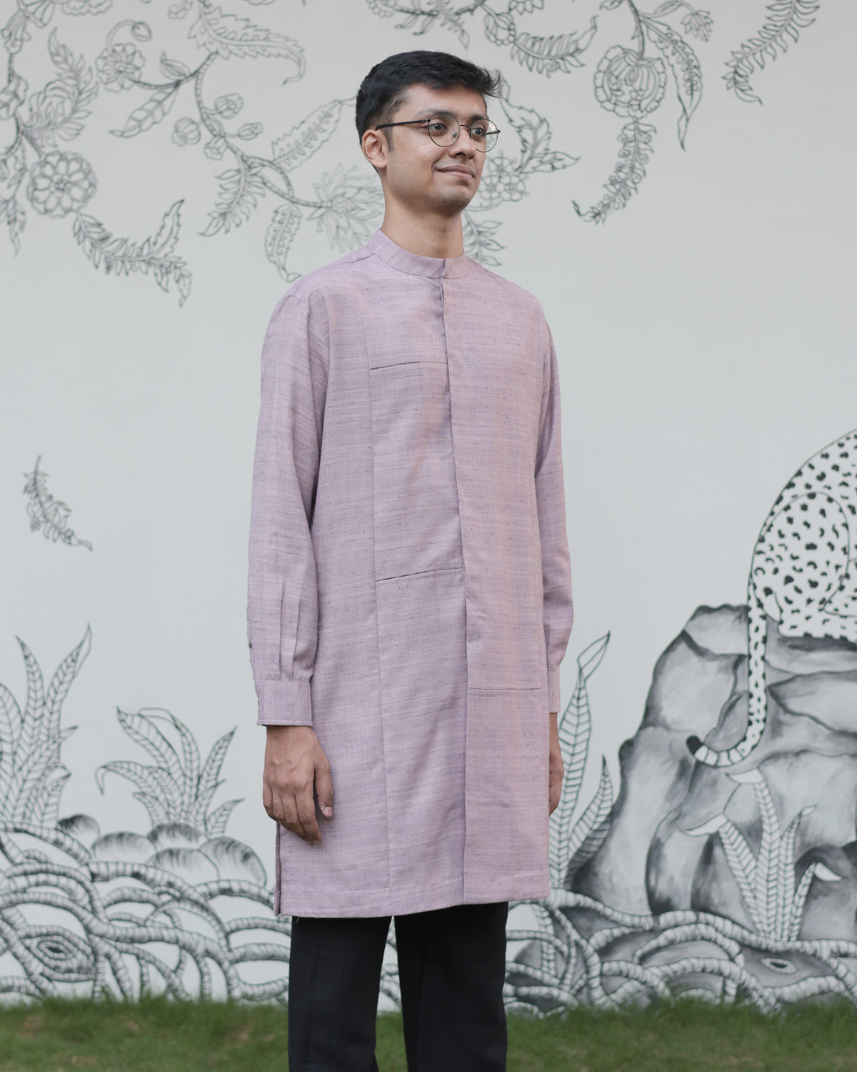 Mauve Handwoven Matka Silk Short Kurta