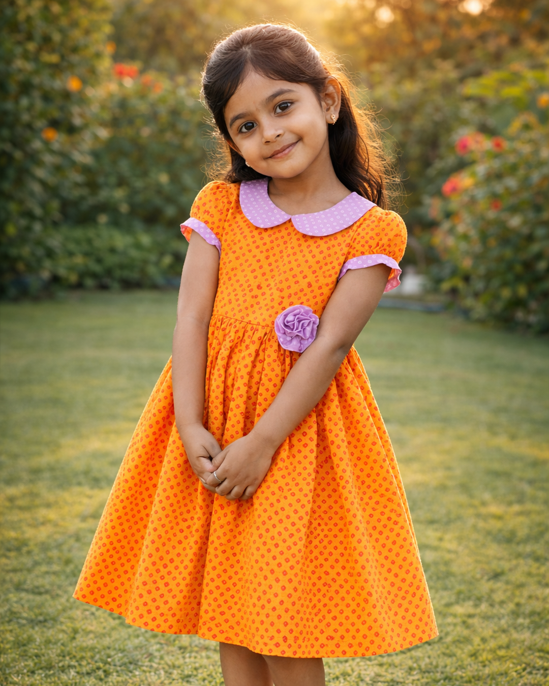 Orange Bandhani Printed Frock