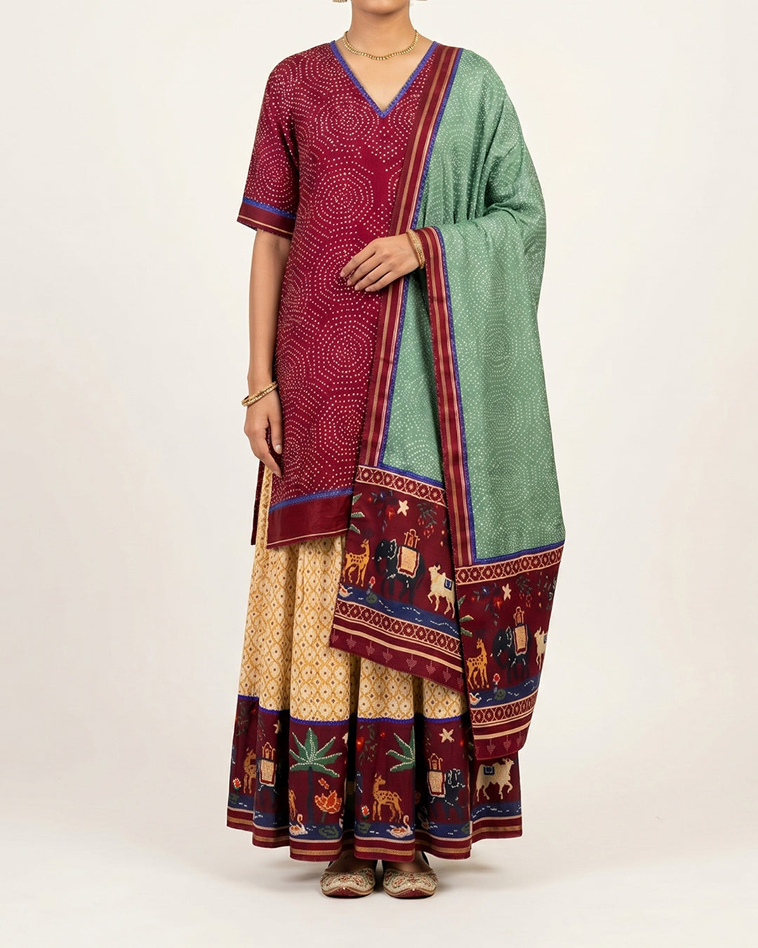 Red Handcrafted Bandhani Sharara Set
