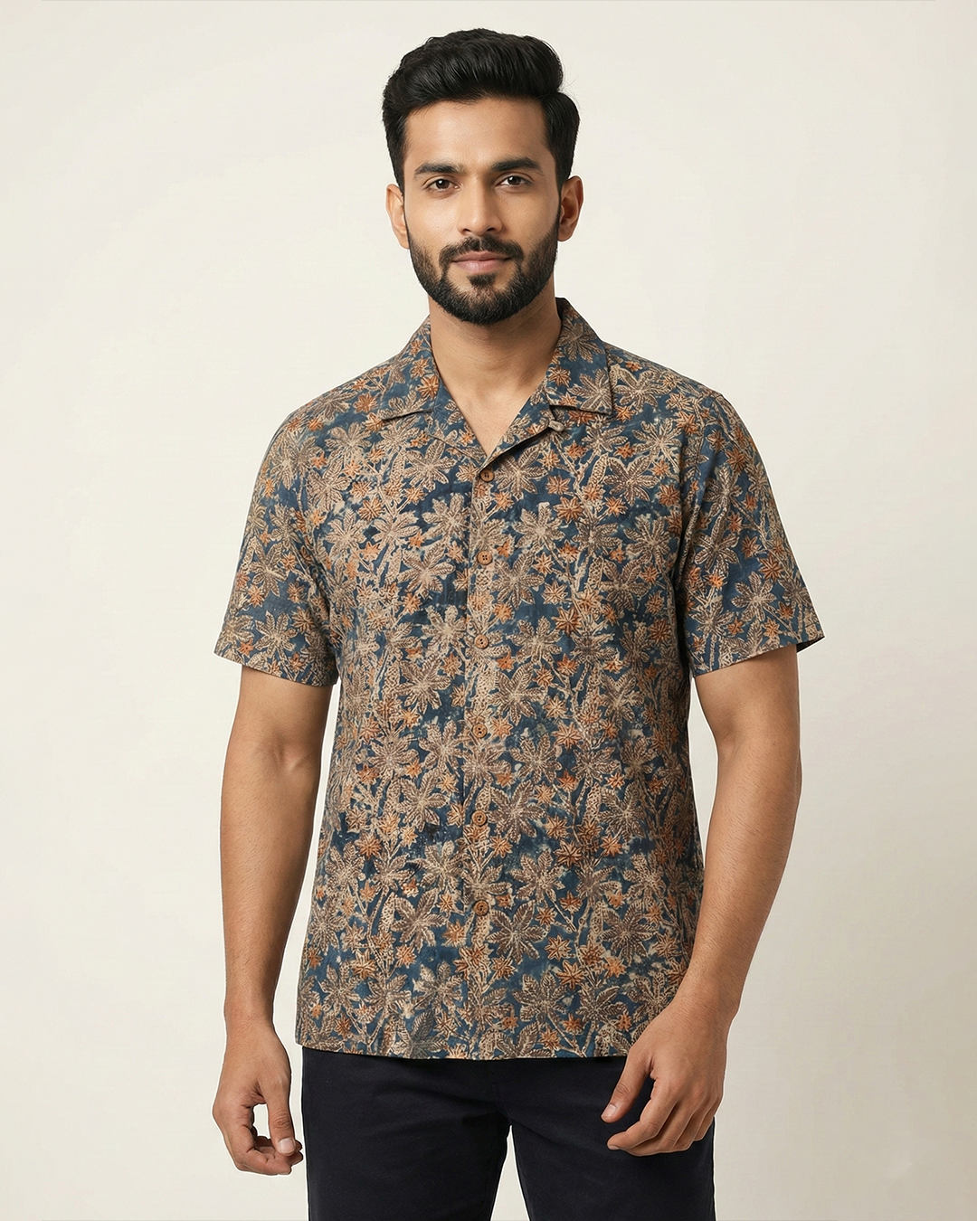 Indigo Handwoven Kalamkari Khadi Shirt