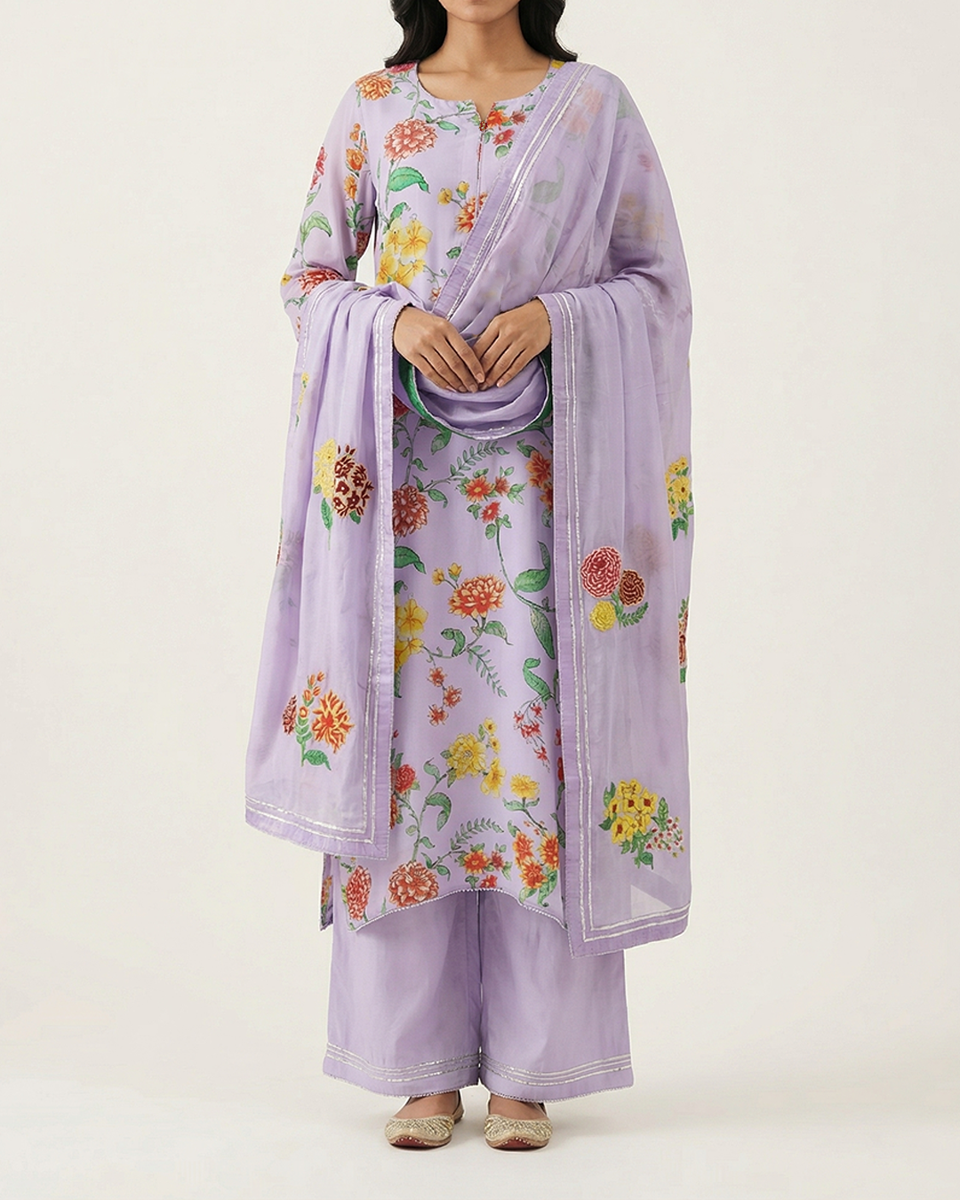 Mauve Handwoven Crepe Silk Kurta Set