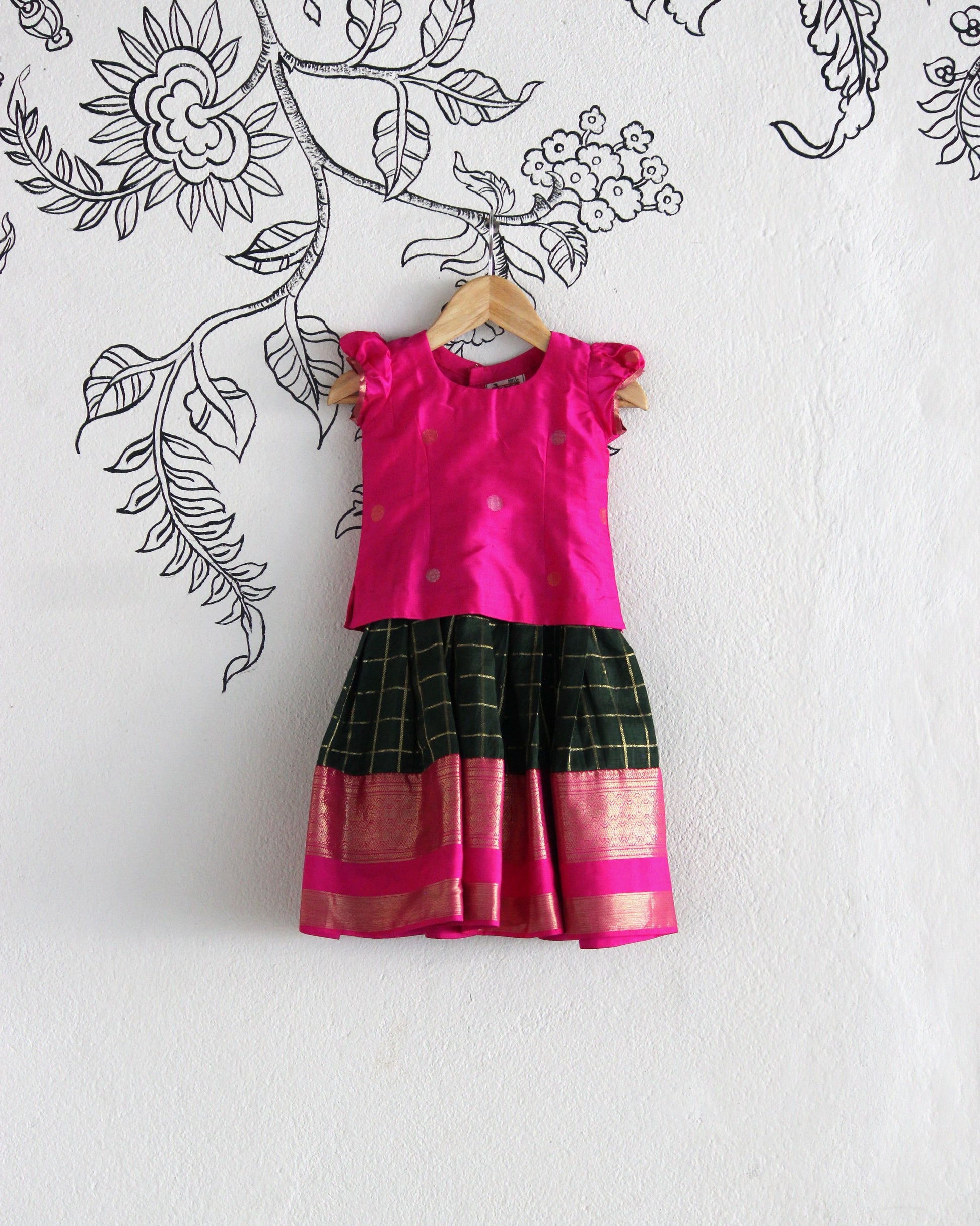 Pink & Green Kanjeevaram Silk Lehenga