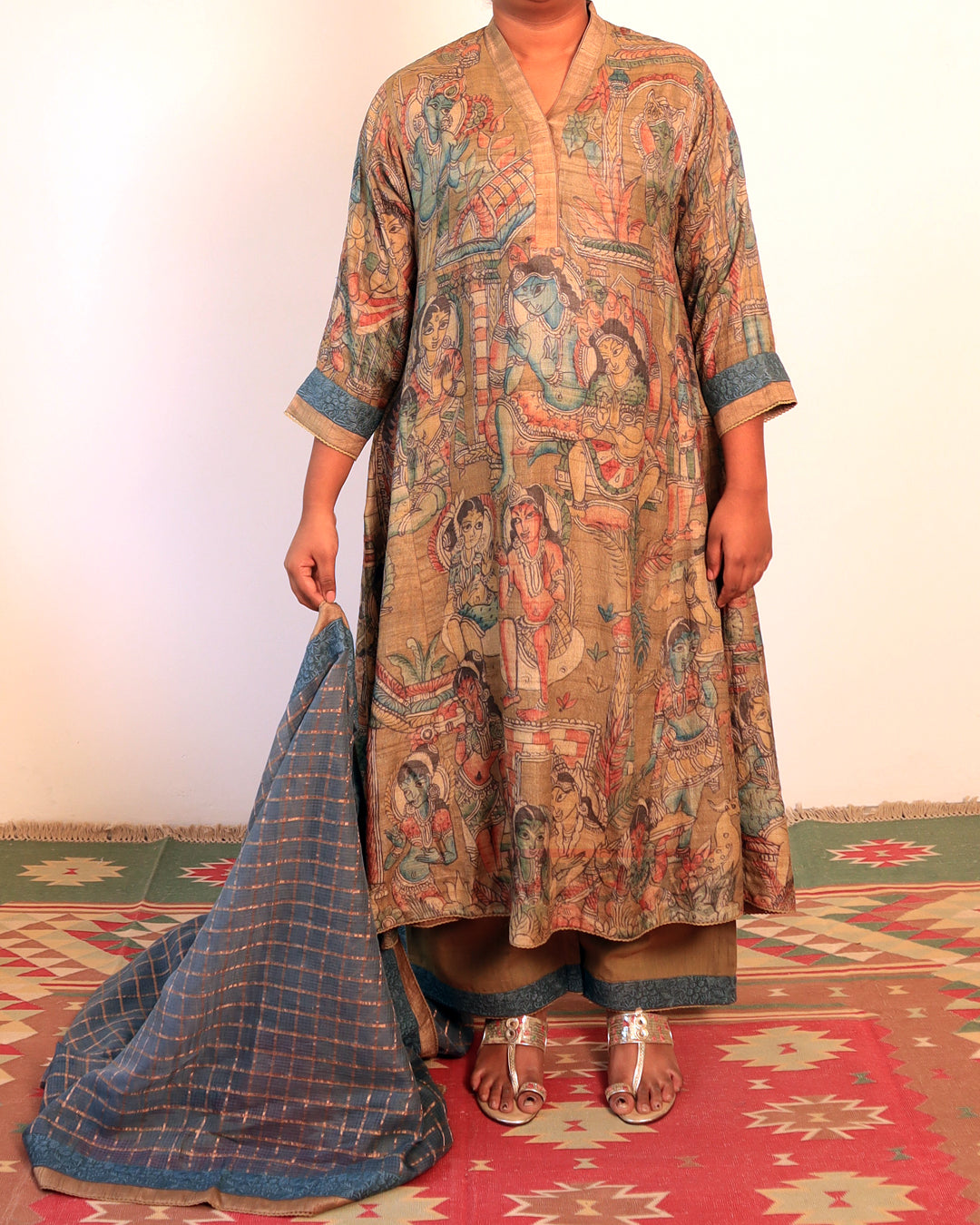 Brown Hand Painted Kurta Set