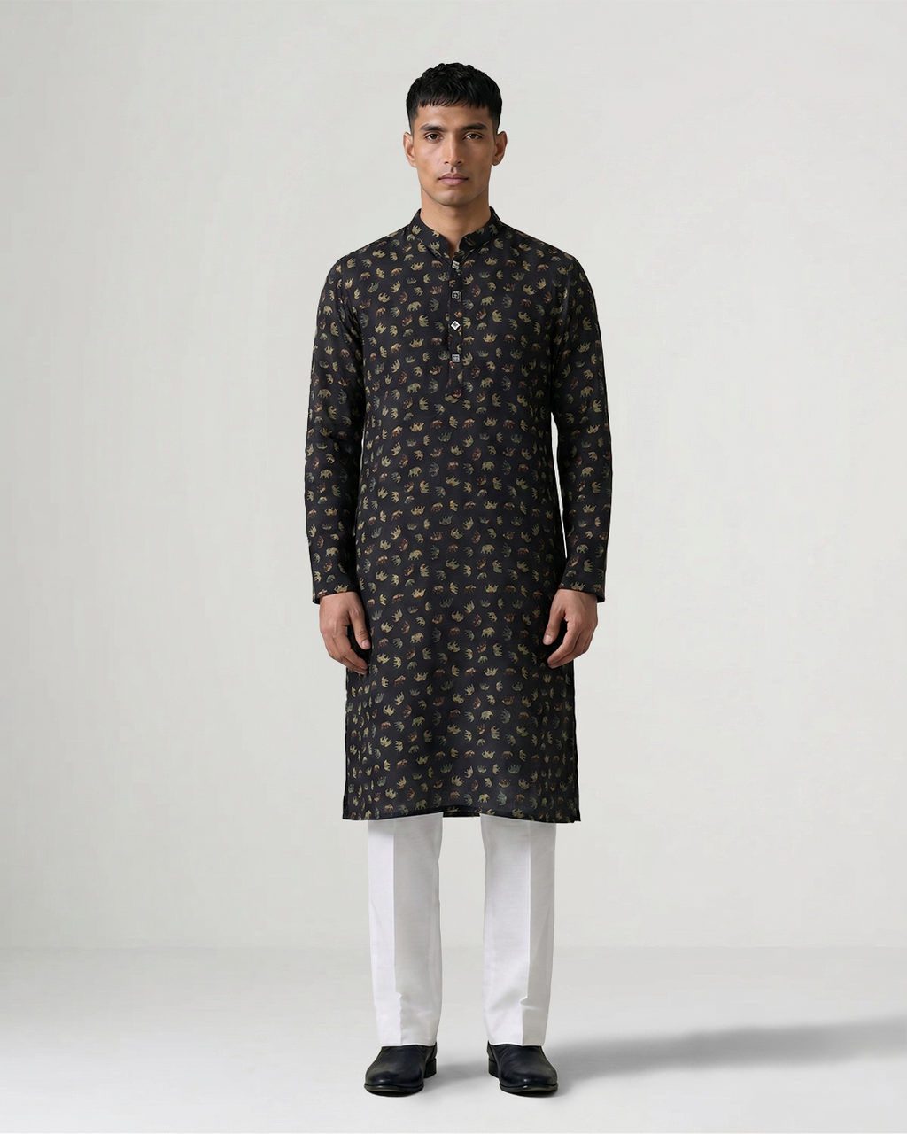 Black Silk Hand Block Printed Kurta