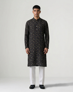 Black Silk Hand Block Printed Kurta