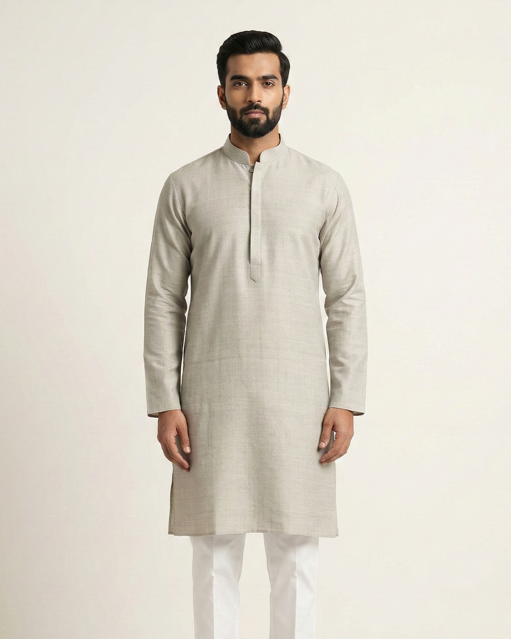 Grey Handwoven Matka Silk Kurta