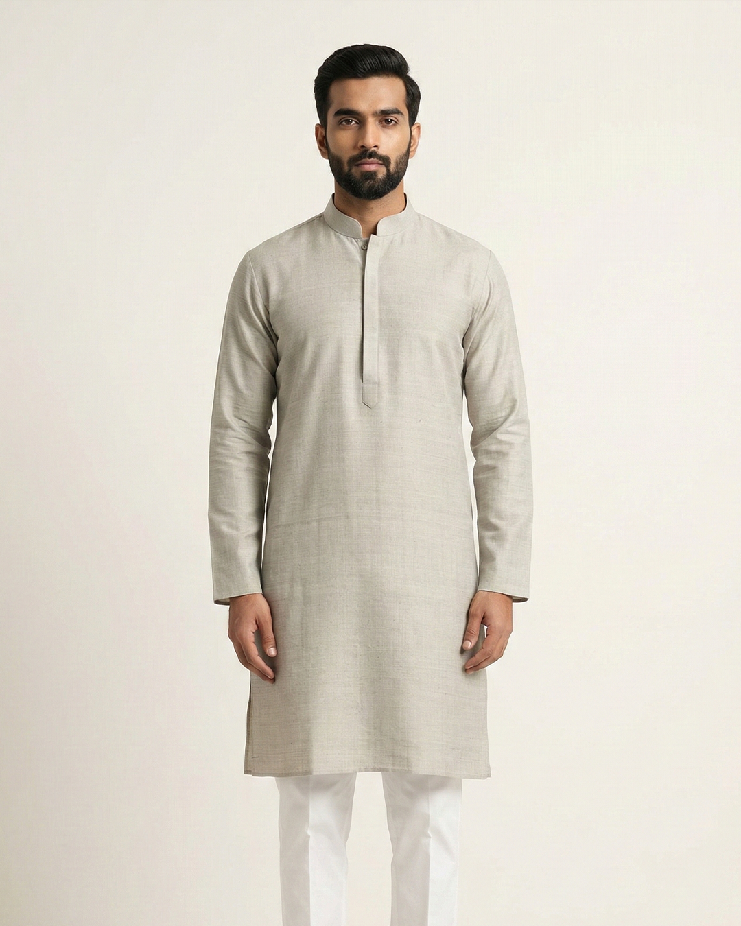 Grey Handwoven Matka Silk Kurta