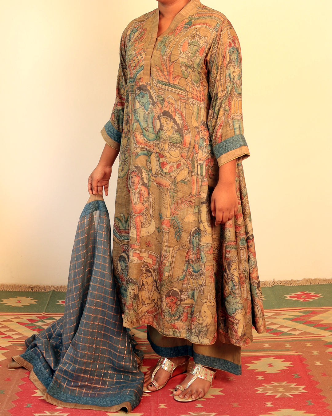 Brown Hand Painted Kurta Set