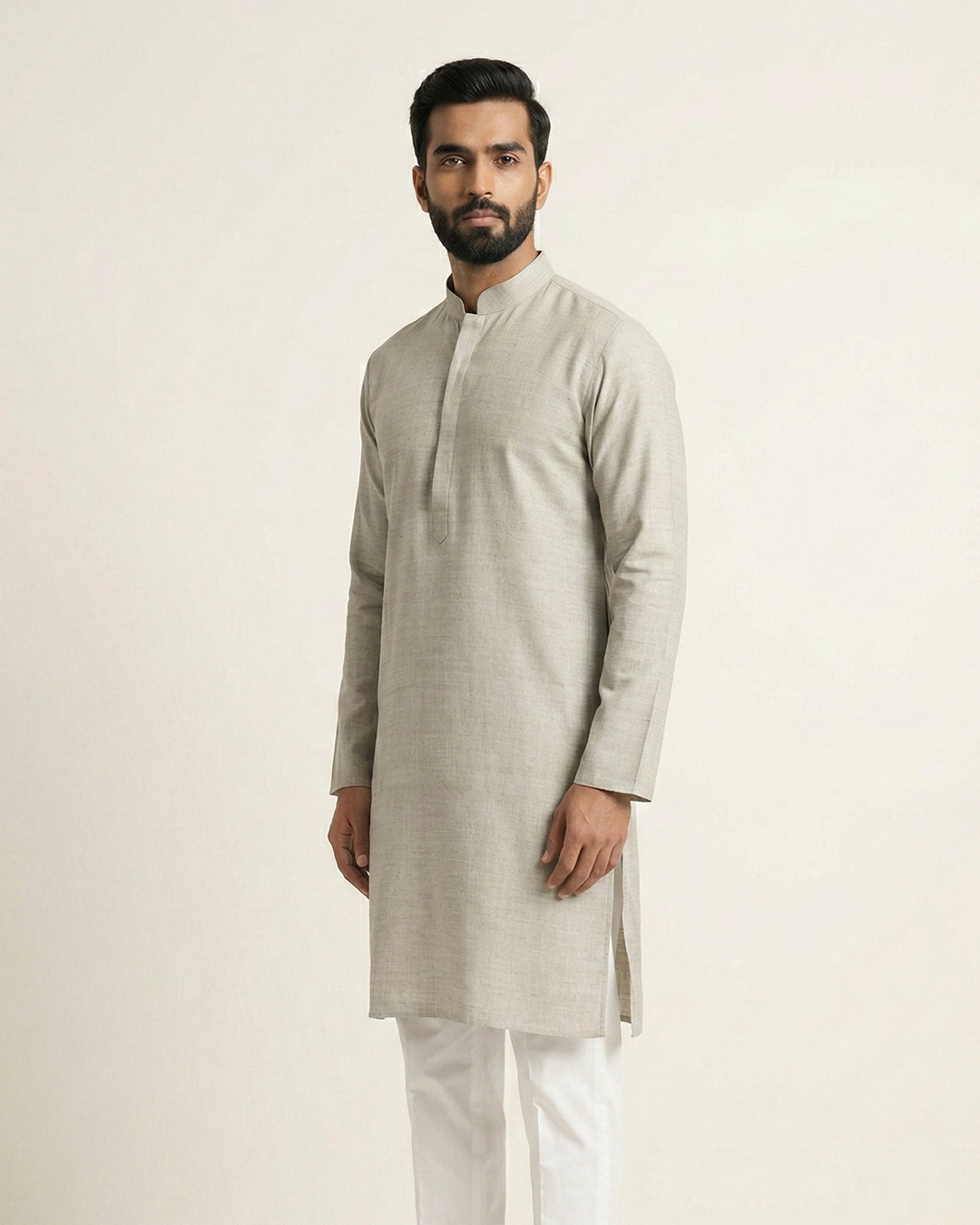 Grey Handwoven Matka Silk Kurta