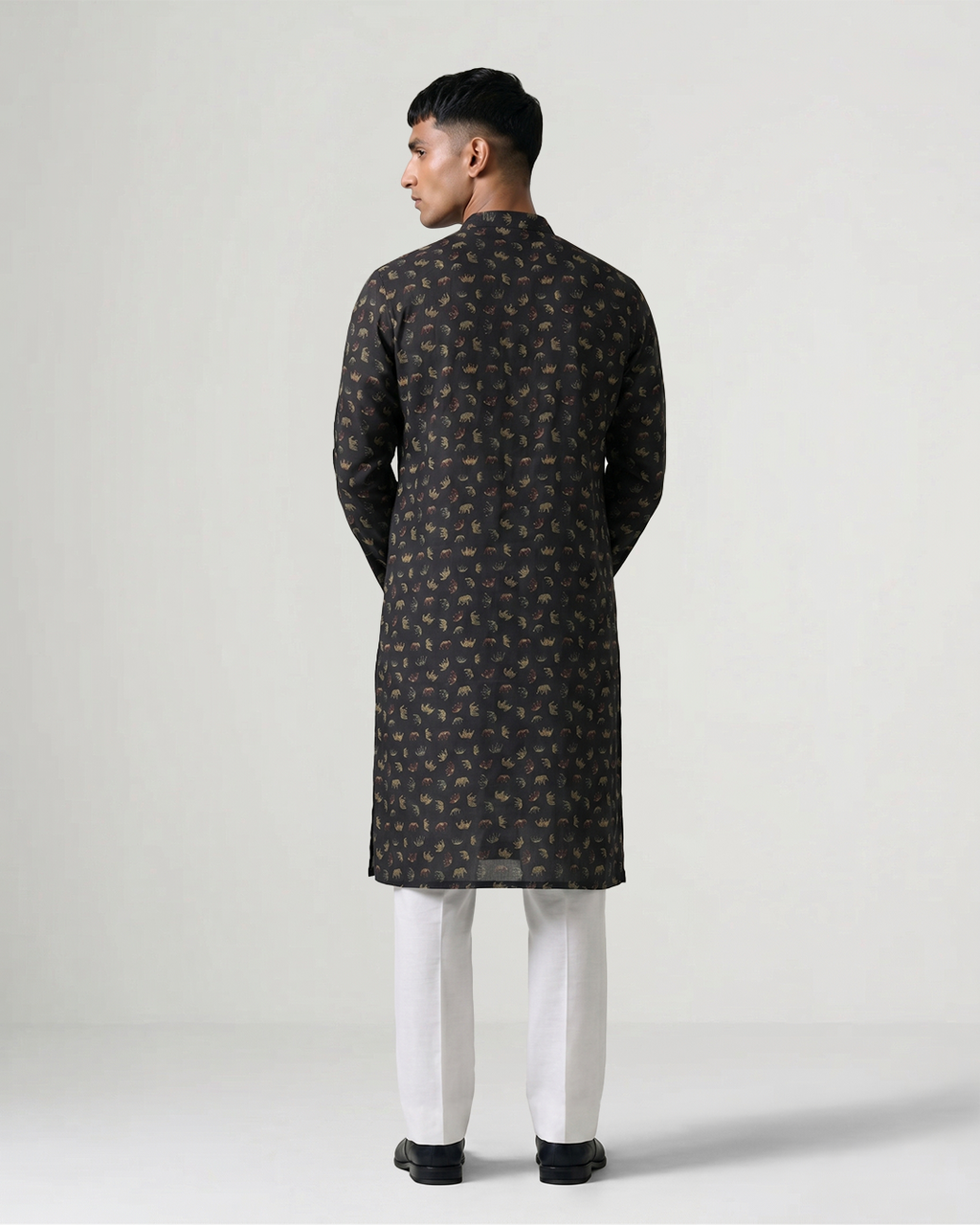 Black Silk Hand Block Printed Kurta