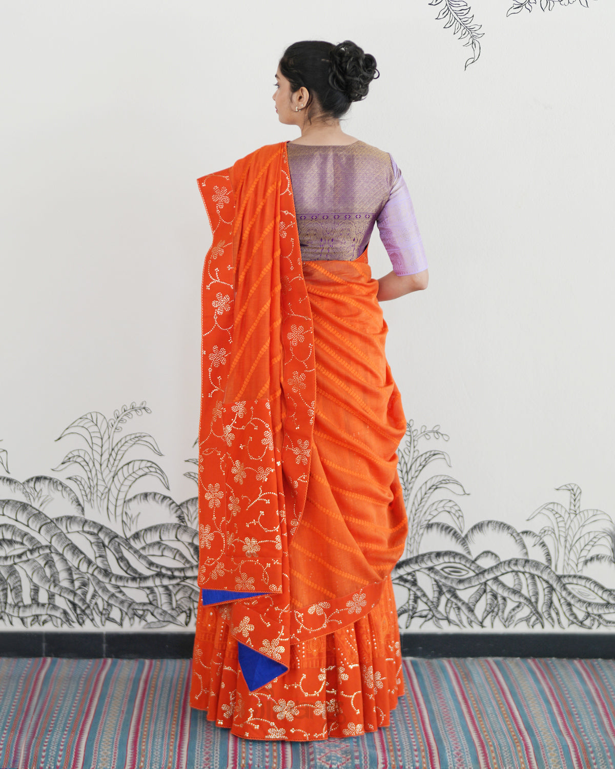 Orange Handwoven Chanderi Cotton Embroidered Lehenga