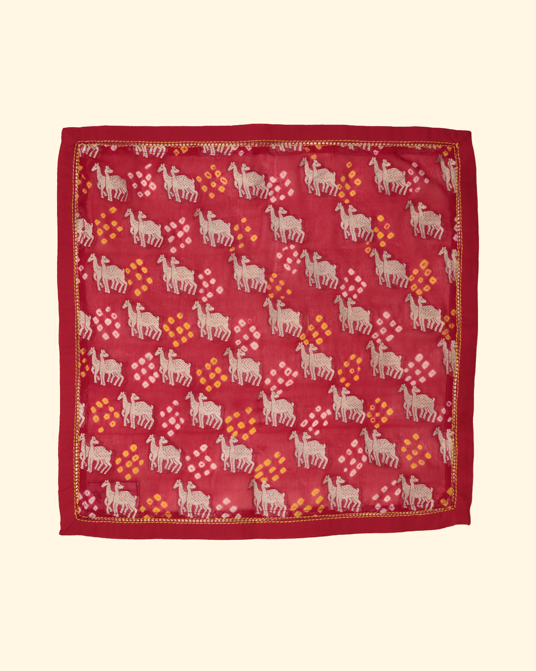 Red Handwoven Bandhani Silk Pocket Square
