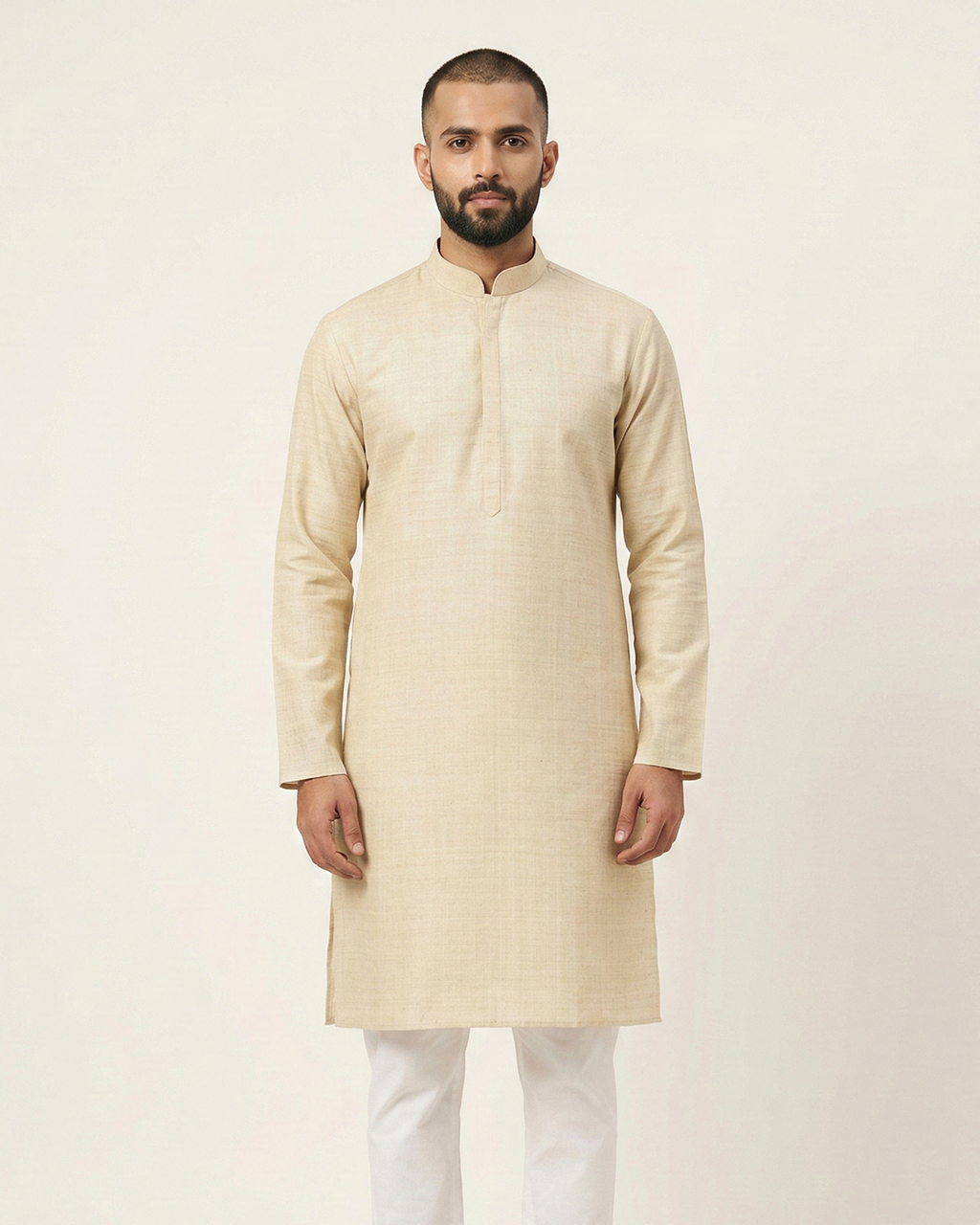 Beige Handwoven Matka Silk Kurta