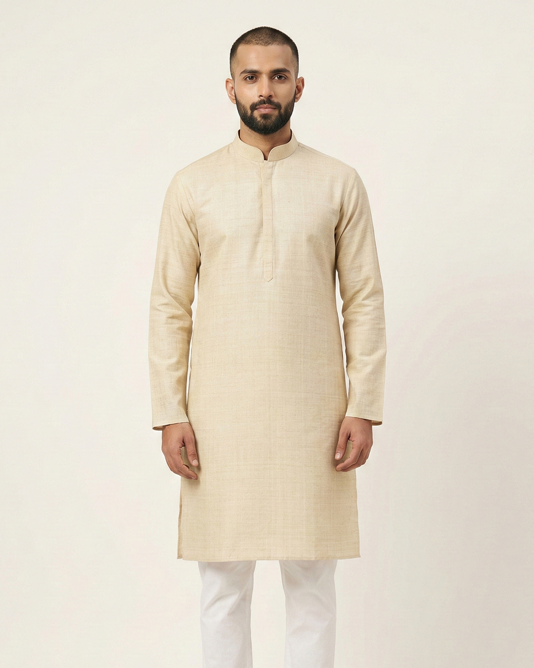 Beige Handwoven Matka Silk Kurta