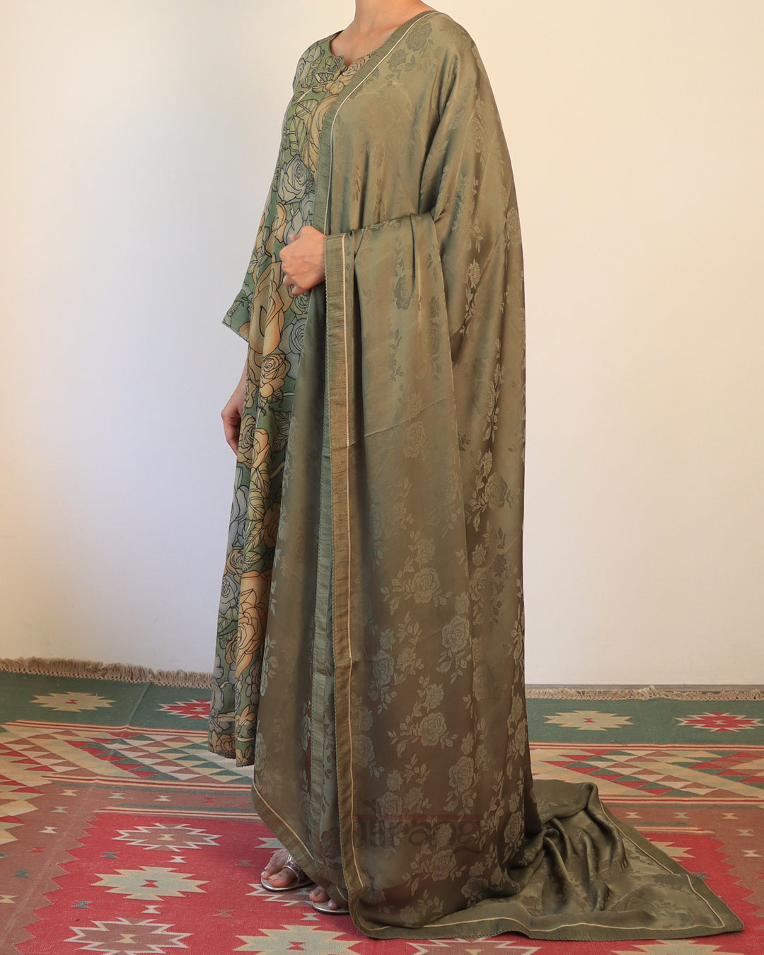 Green Hand Painted Kurta Set