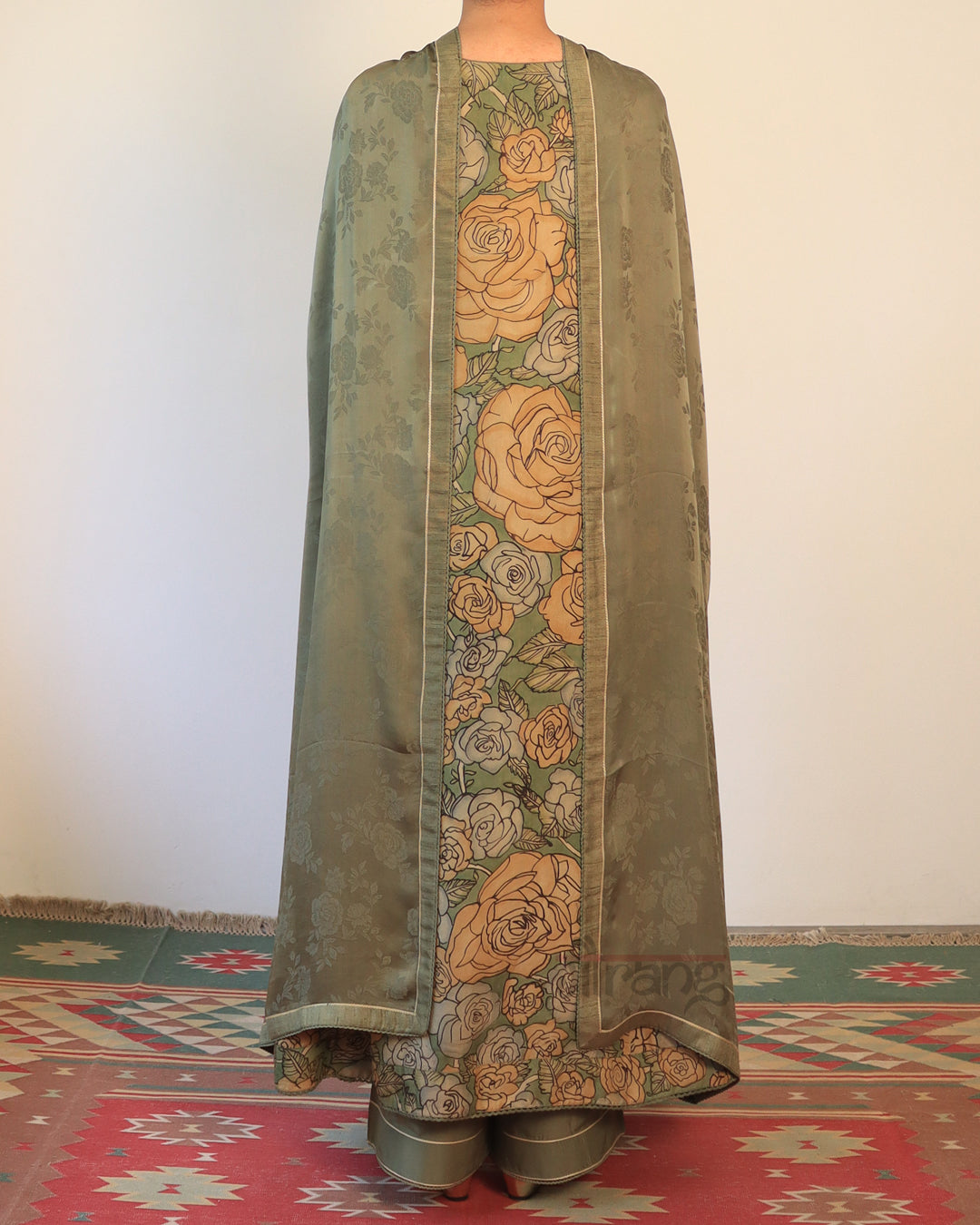 Green Hand Painted Kurta Set