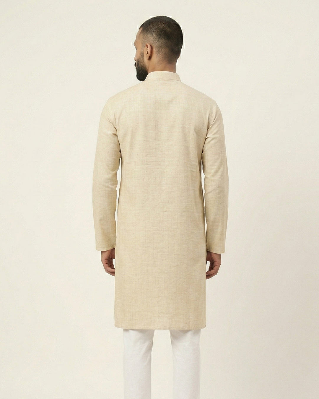 Beige Handwoven Matka Silk Kurta
