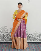 Purple Handwoven Tussar Tissue Lehenga