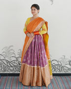 Purple Handwoven Tussar Tissue Lehenga