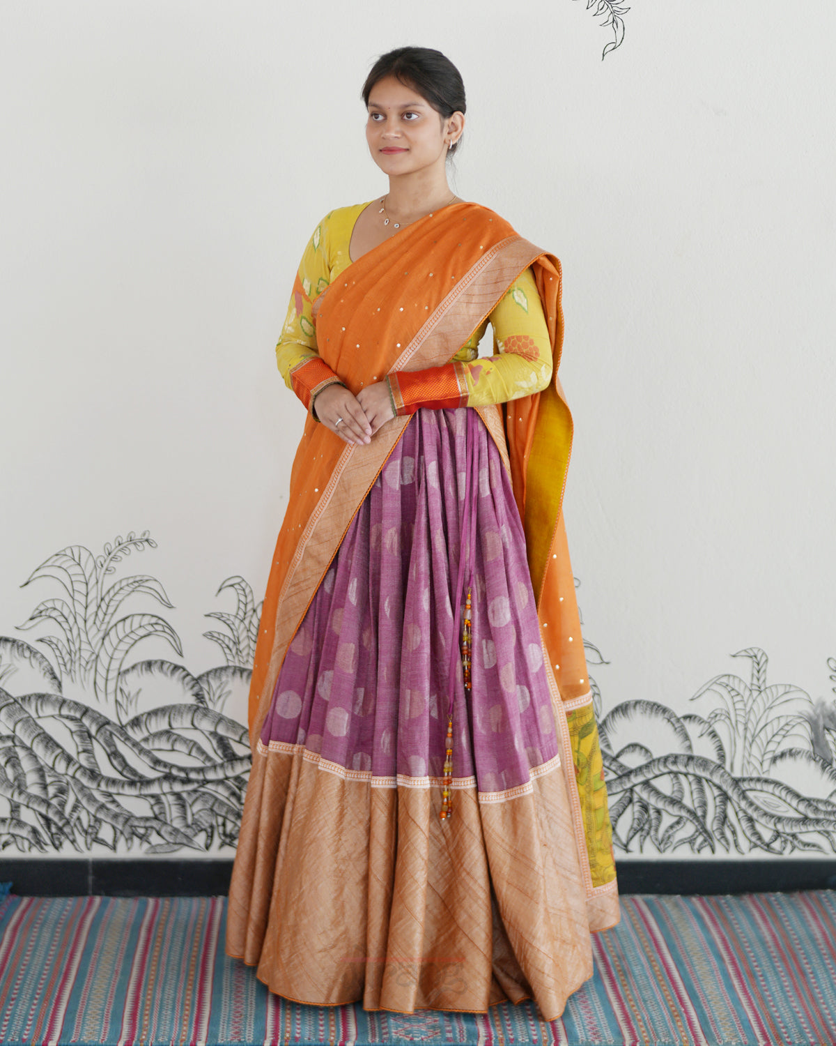 Purple Handwoven Tussar Tissue Lehenga