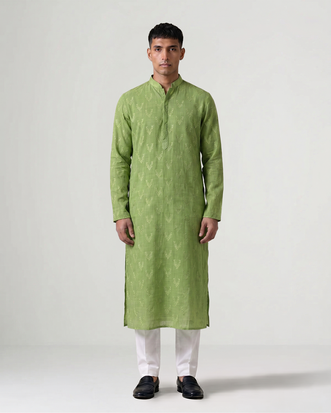 Green Handwoven Chanderi Cotton Embroidered Kurta