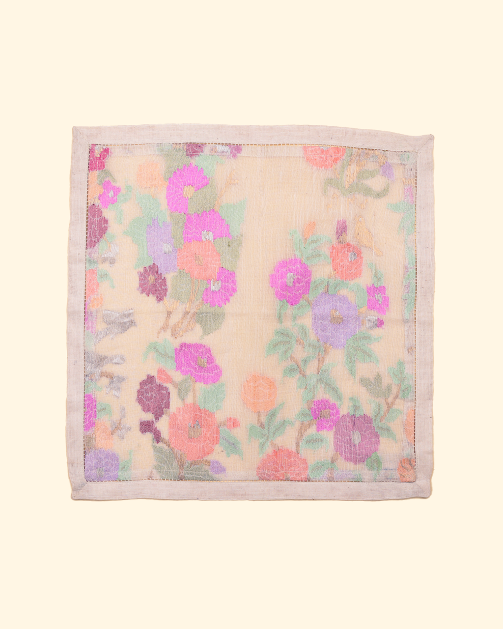 Off White Handwoven Khadi Jamdani Pocket Square