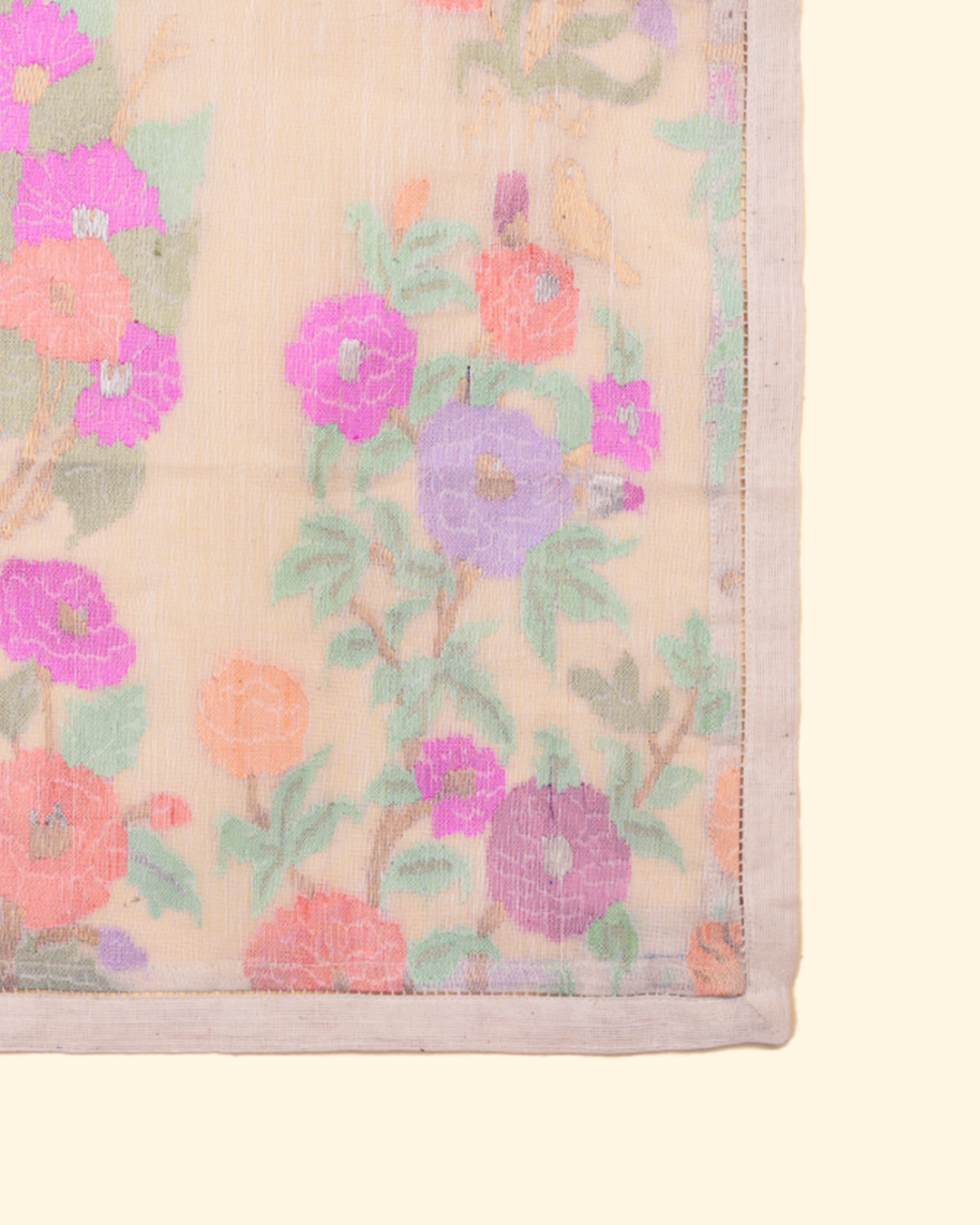 Off White Handwoven Khadi Jamdani Pocket Square