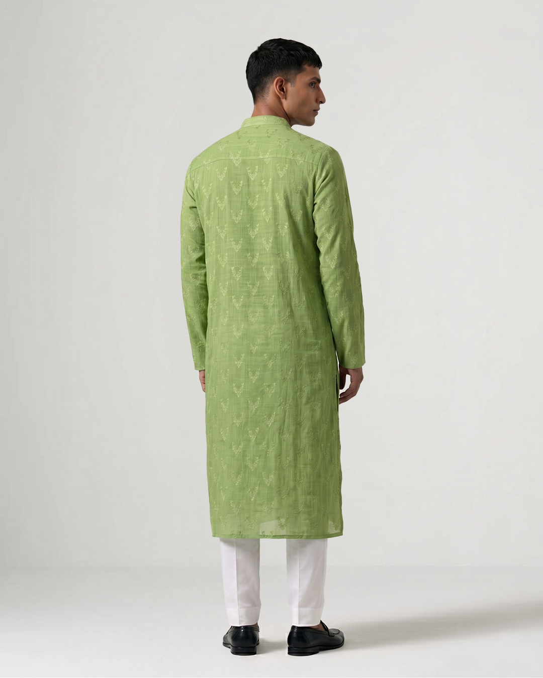 Green Handwoven Chanderi Cotton Embroidered Kurta