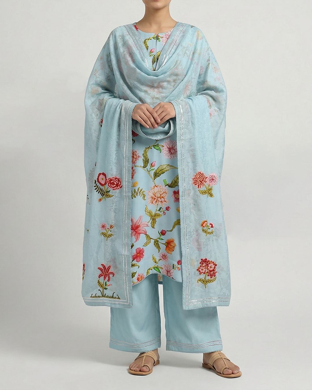 Blue Handwoven Crepe Silk Kurta Set
