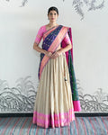 Beige Handwoven Gadwal Silk Lehenga