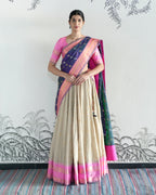 Beige Handwoven Gadwal Silk Lehenga