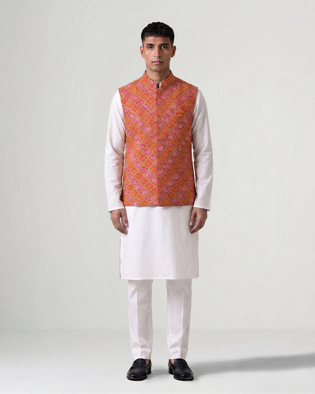Beige Handwoven Banarasi Georgette Bandhani Bandi