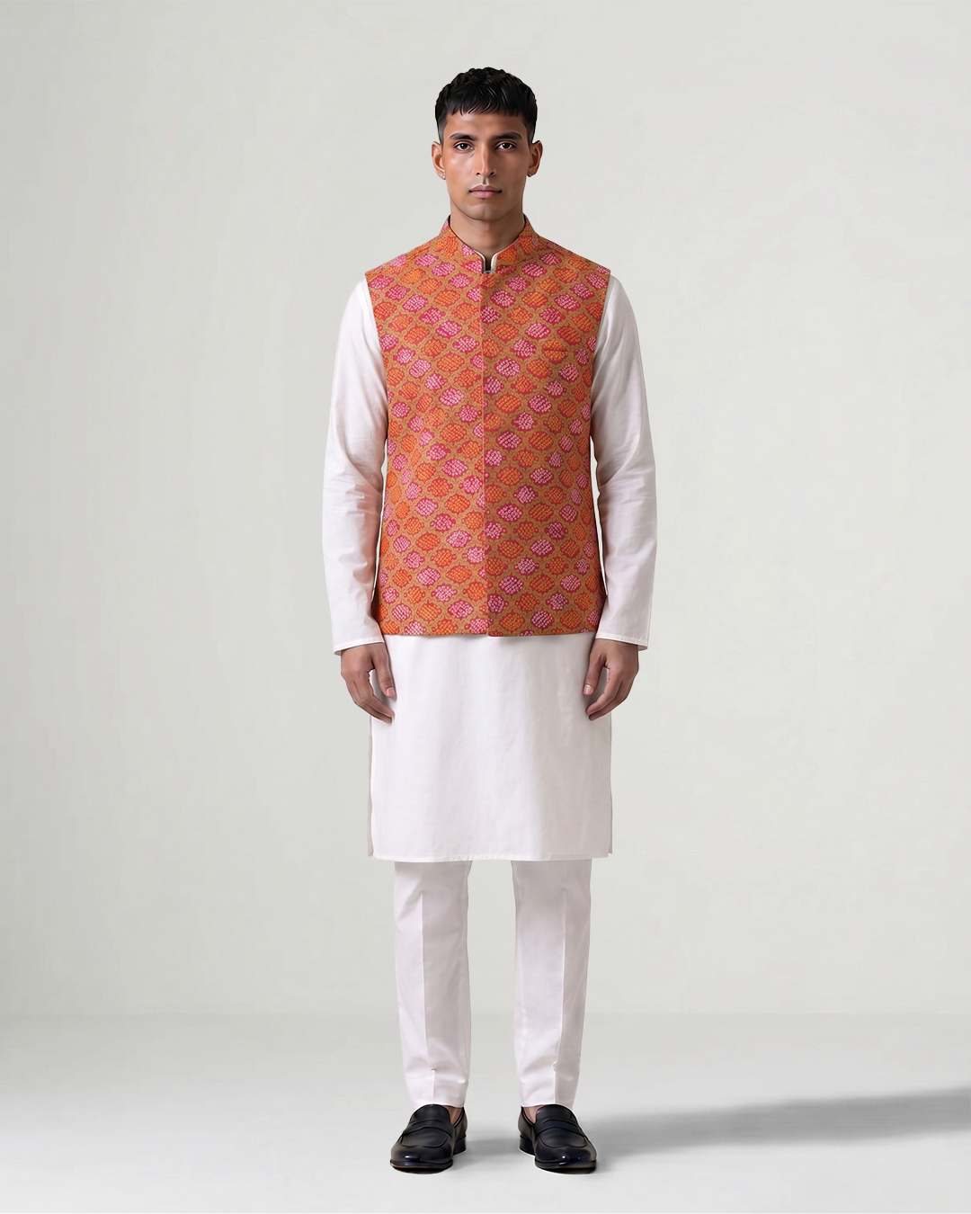 Beige Handwoven Banarasi Georgette Bandhani Bandi