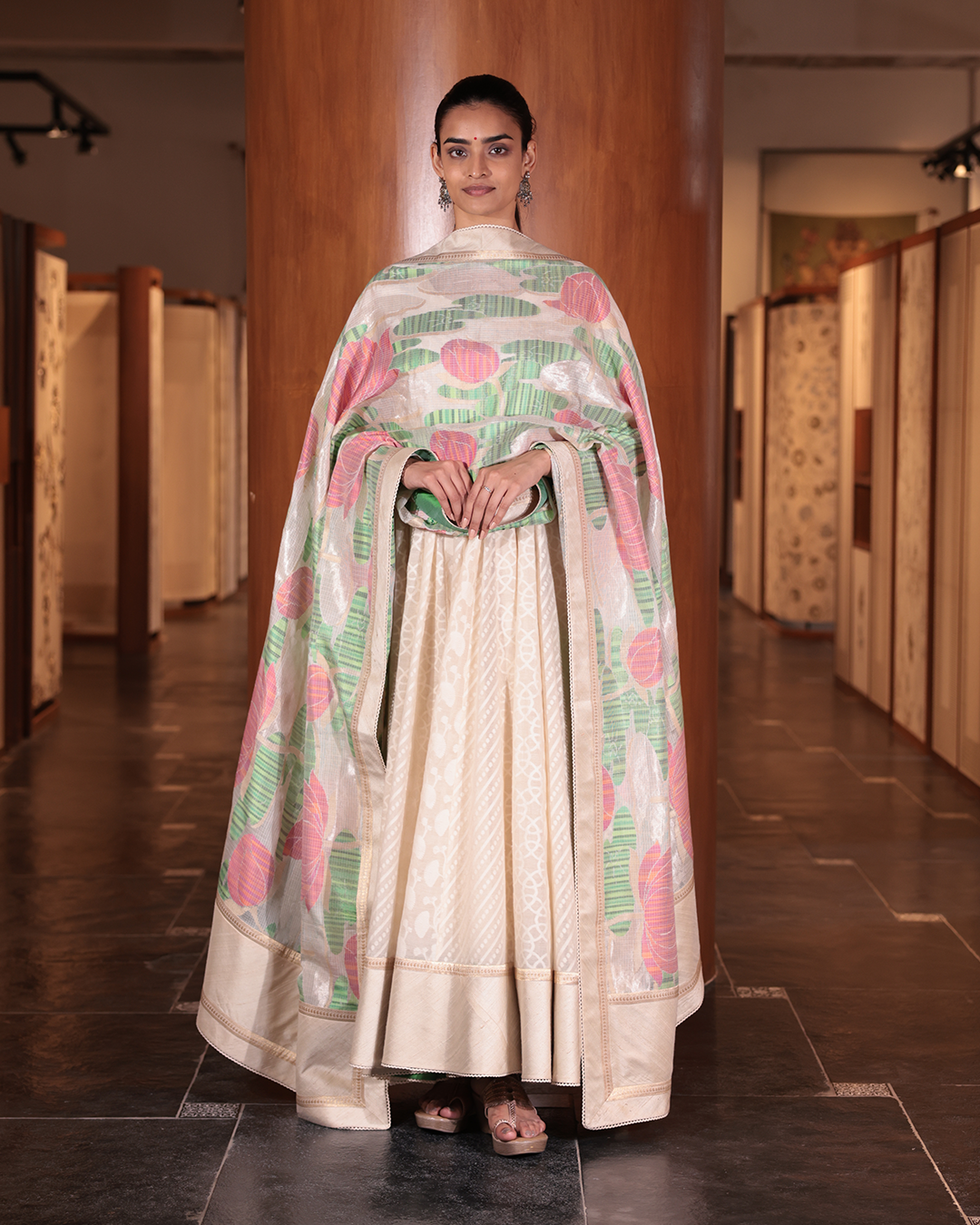 Off White Handwoven Banaras Cotton Silk Anarkali