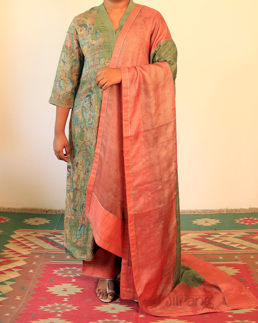 Green Hand Painted Kurta Set