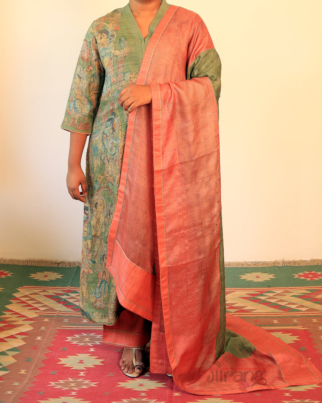 Green Hand Painted Kurta Set
