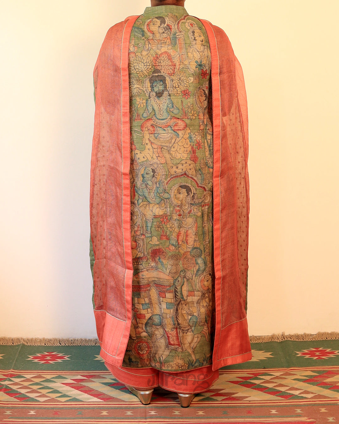 Green Hand Painted Kurta Set