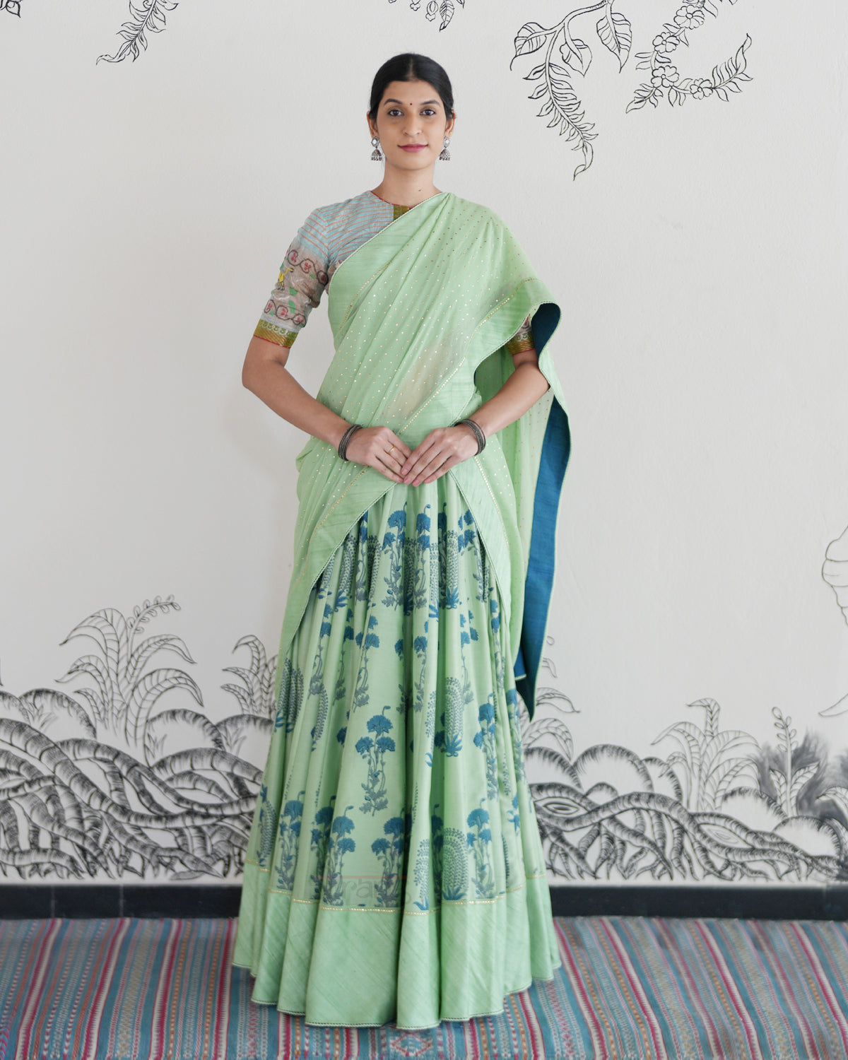 Green Handwoven Chanderi Silk Lehenga