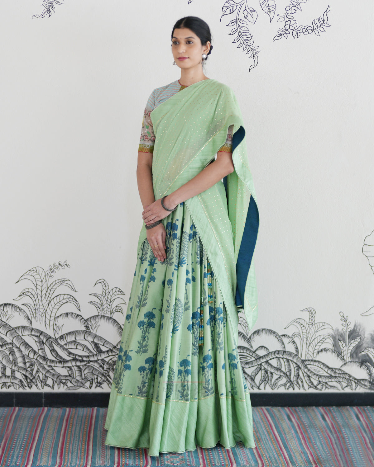 Green Handwoven Chanderi Silk Lehenga