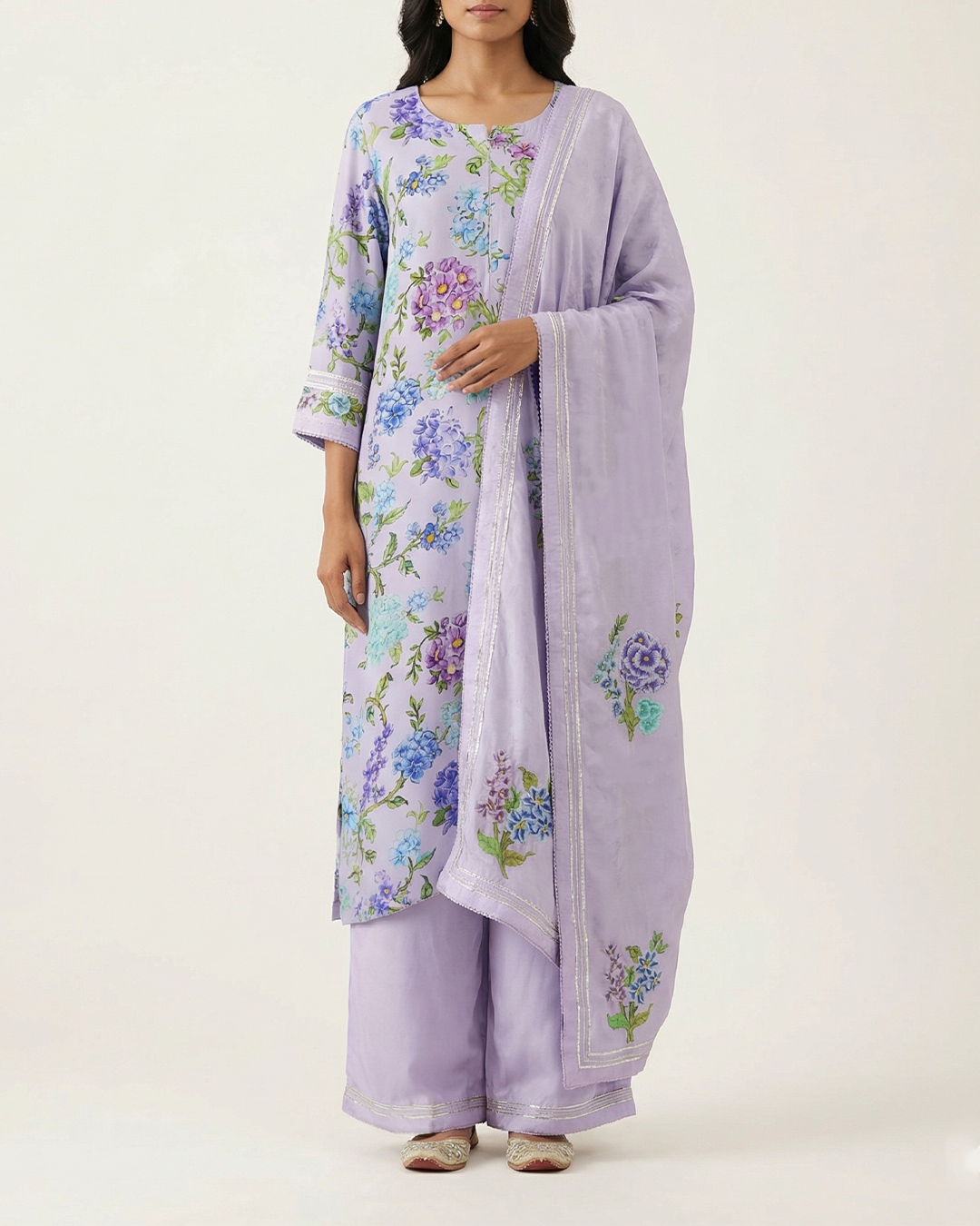 Mauve Handwoven Crepe Silk Kurta Set