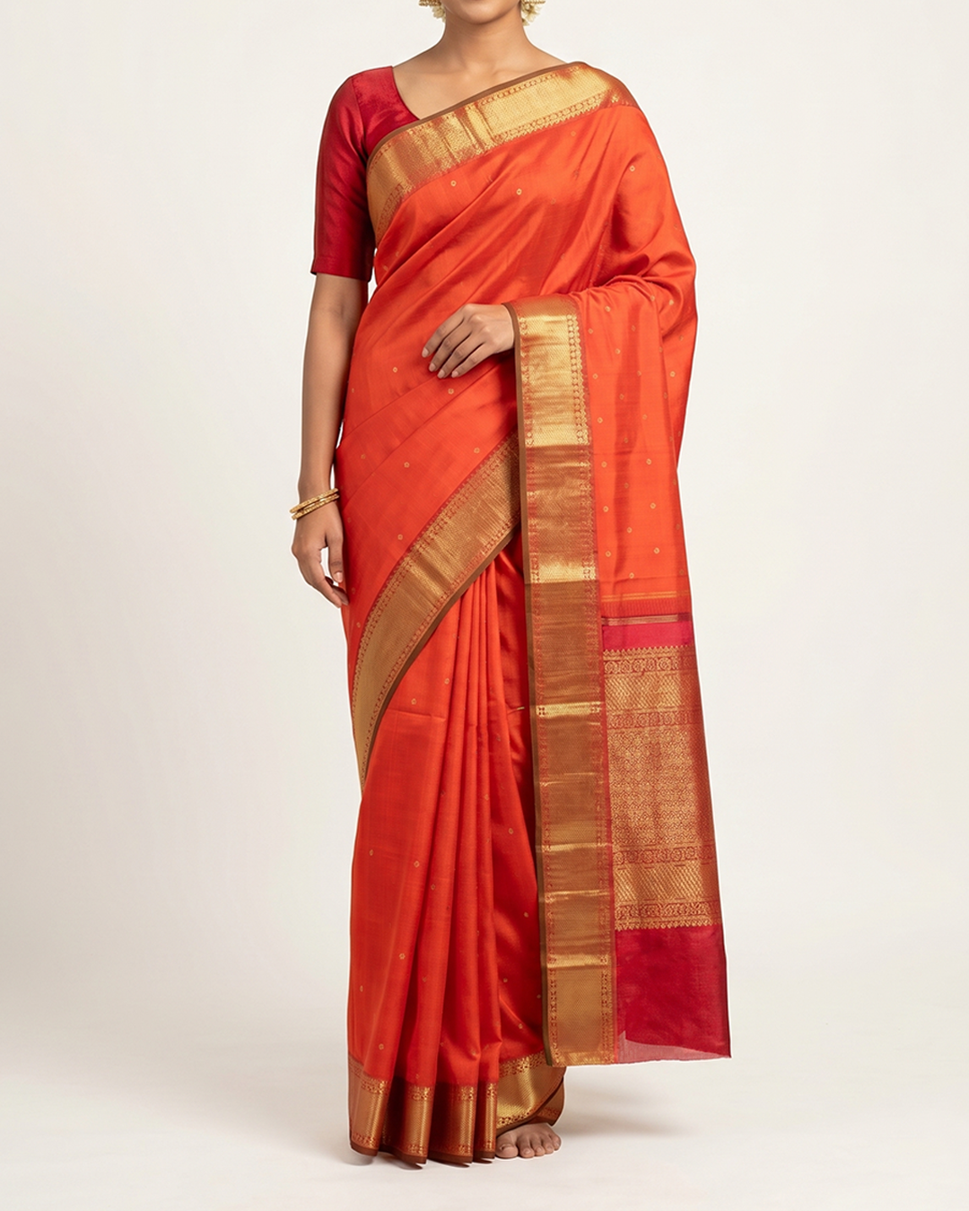Orange Handwoven Kanjeevaram Silk Saree