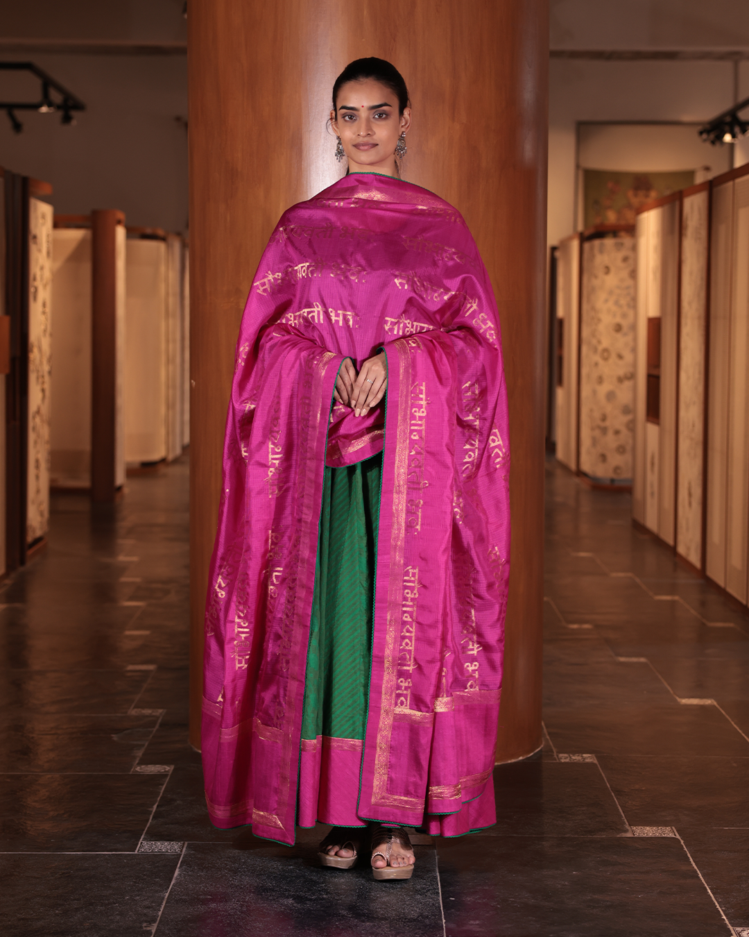 Green Handwoven Banaras Cotton Silk Anarkali