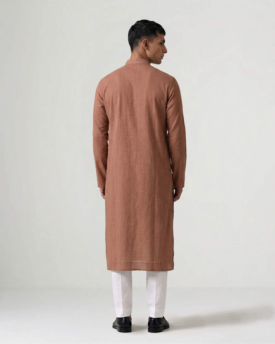Brown Self Woven Silk Kurta