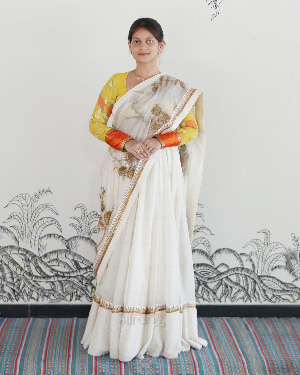 White Handwoven Kota Lehenga