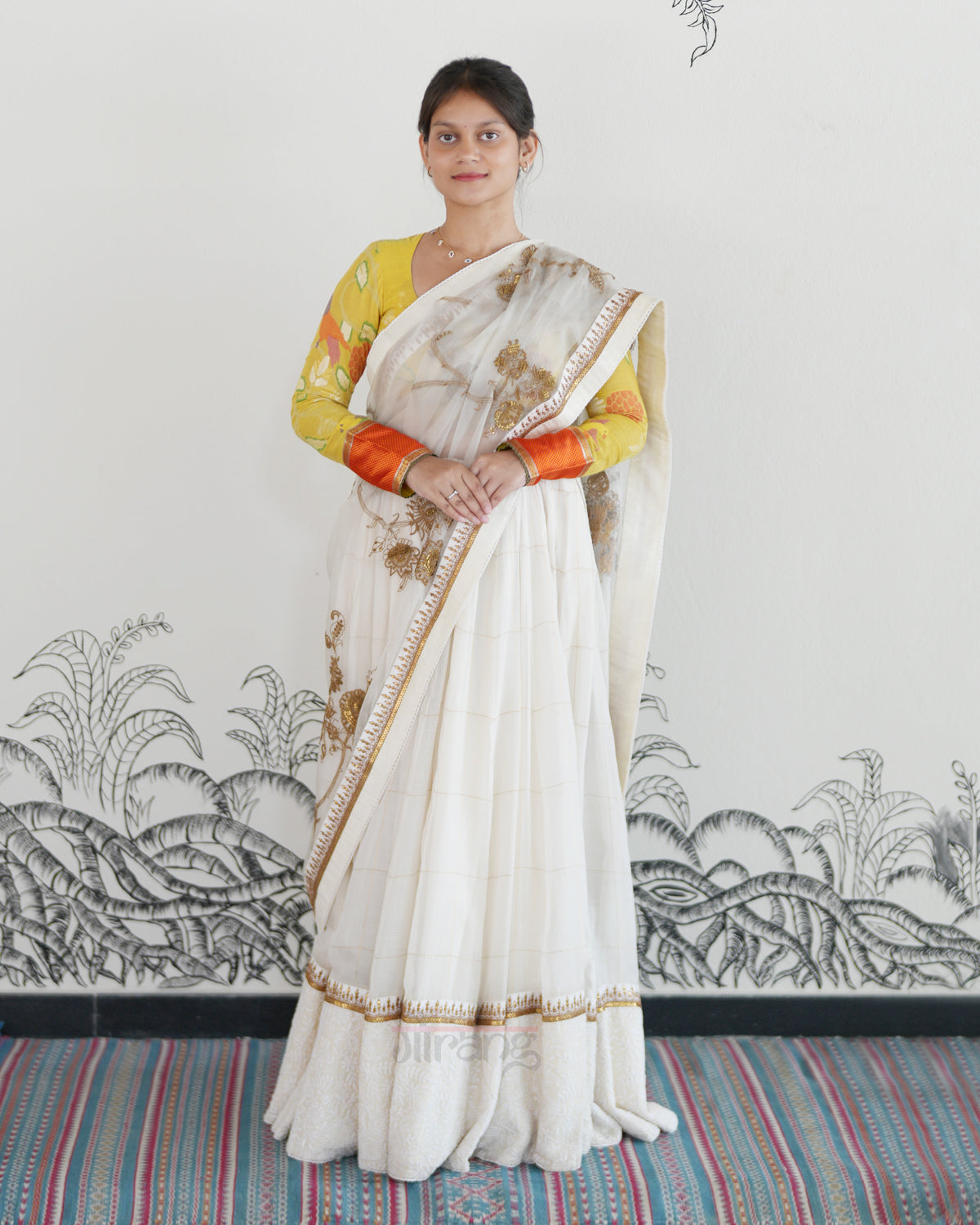 White Handwoven Kota Lehenga