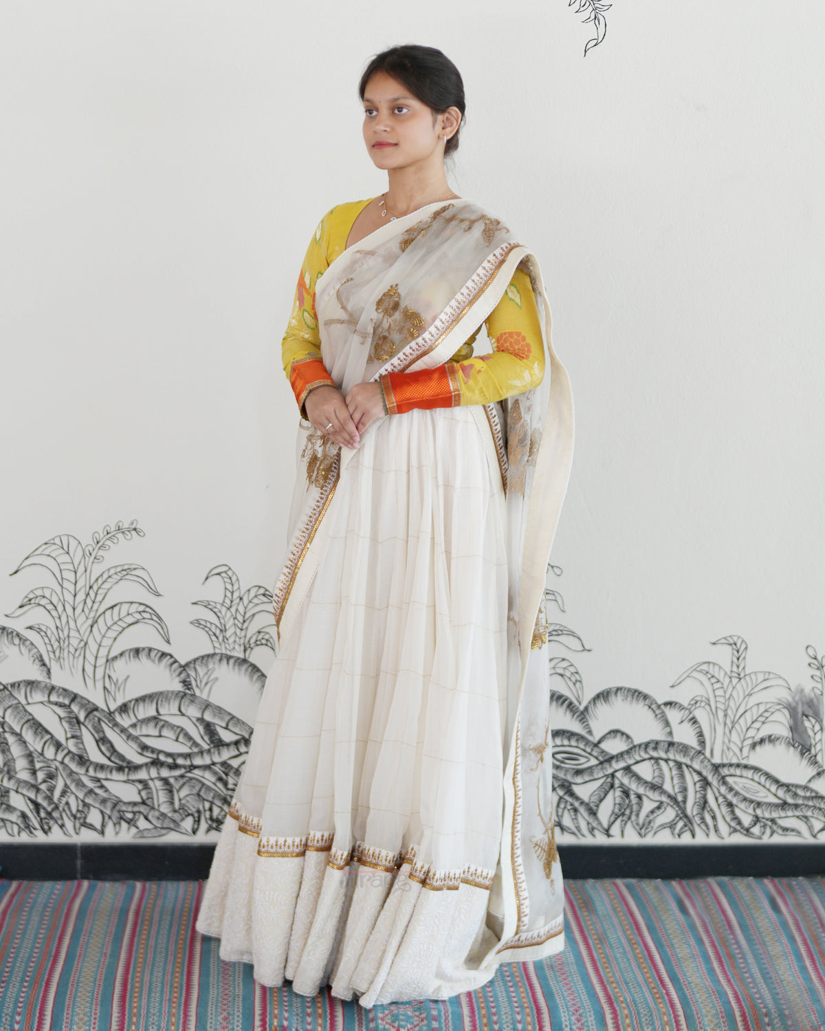 White Handwoven Kota Lehenga