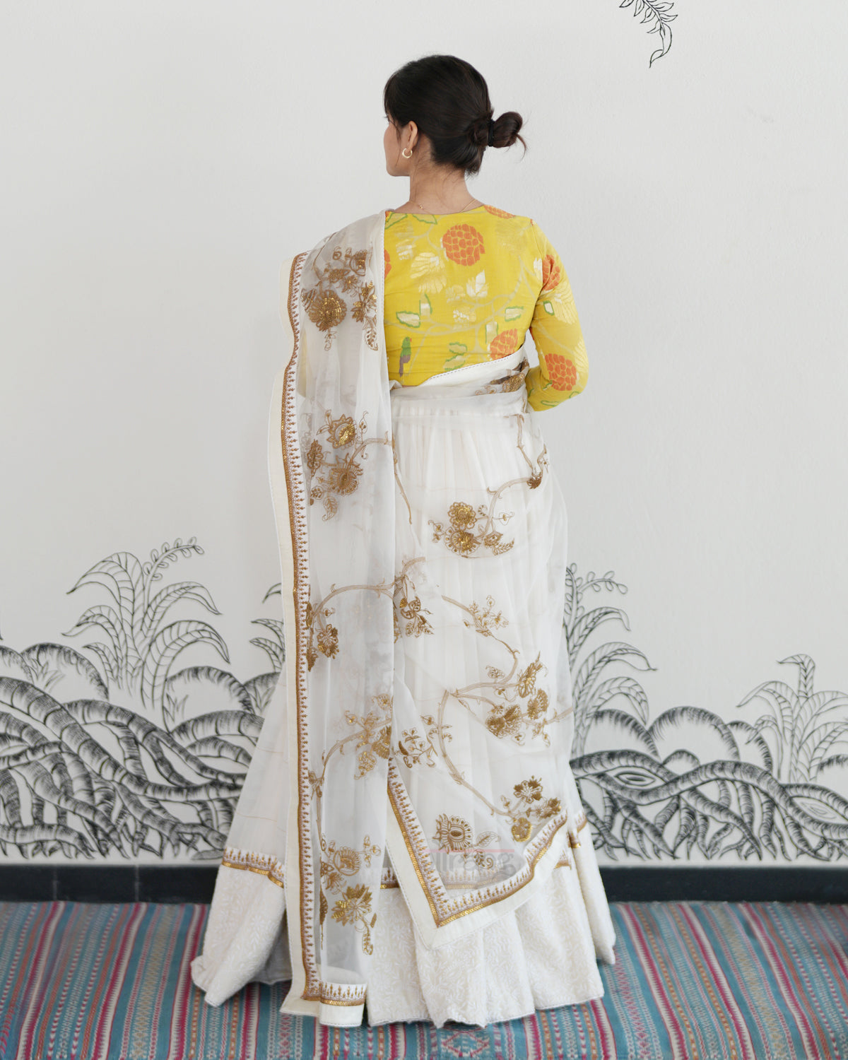 White Handwoven Kota Lehenga